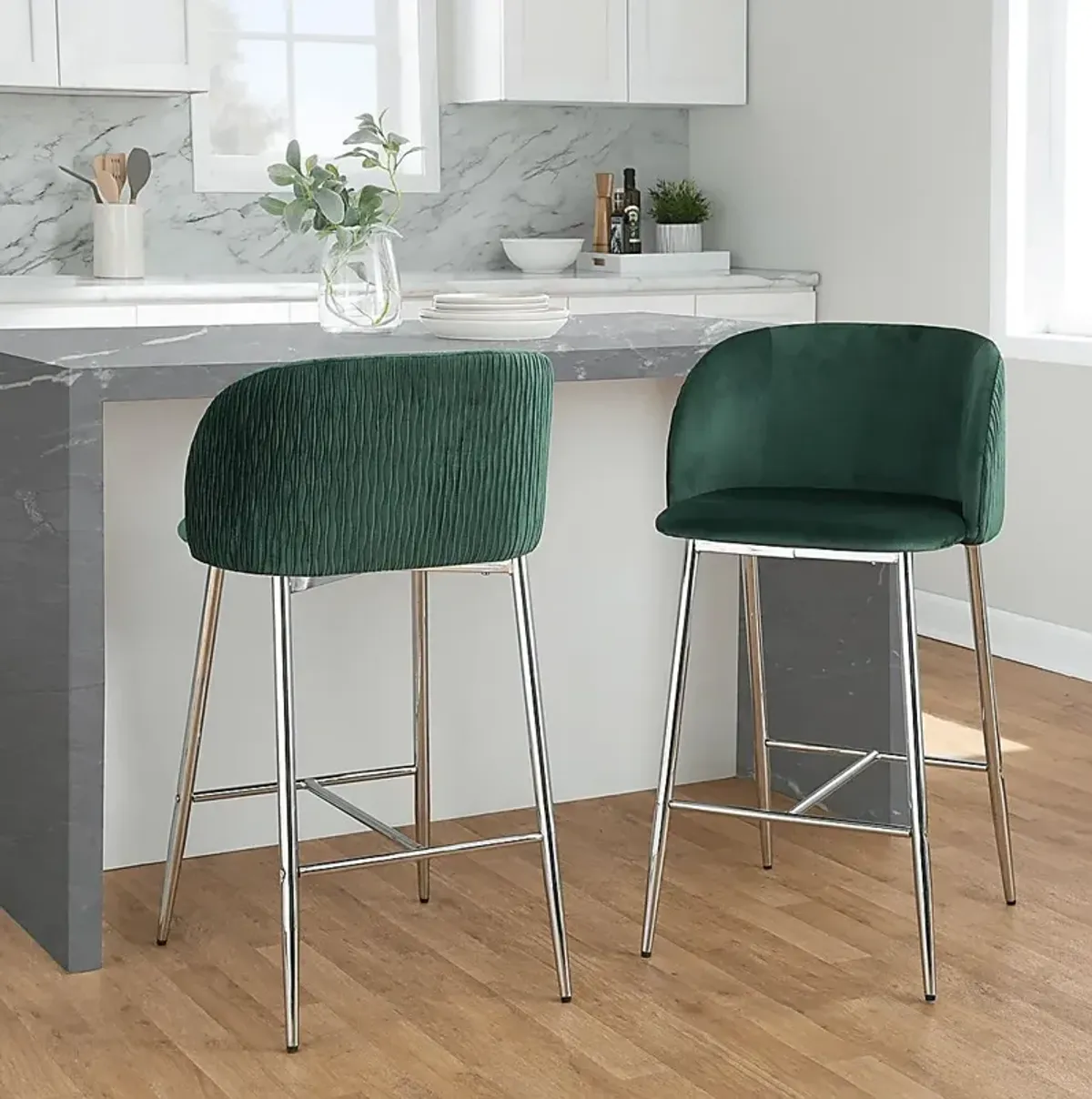 Marsanne VI Green Counter Height Stool, Set of 2