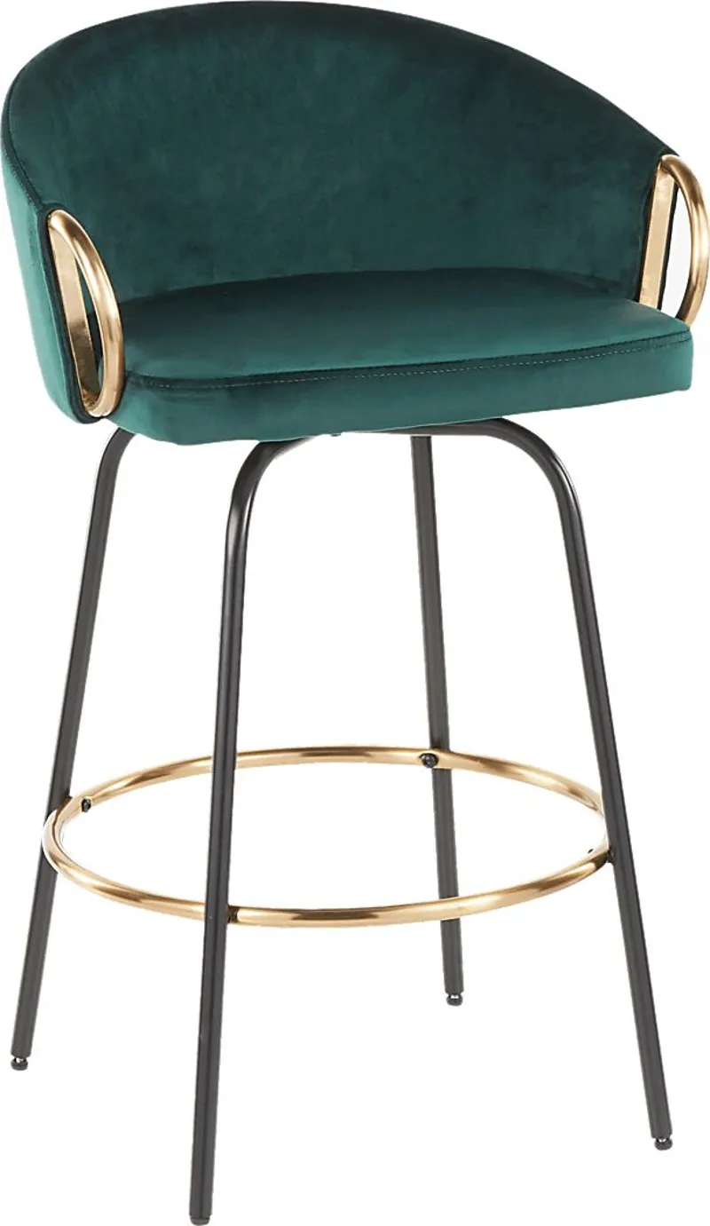 Cherlyn Green Velvet Counter Height Stool, Set of 2