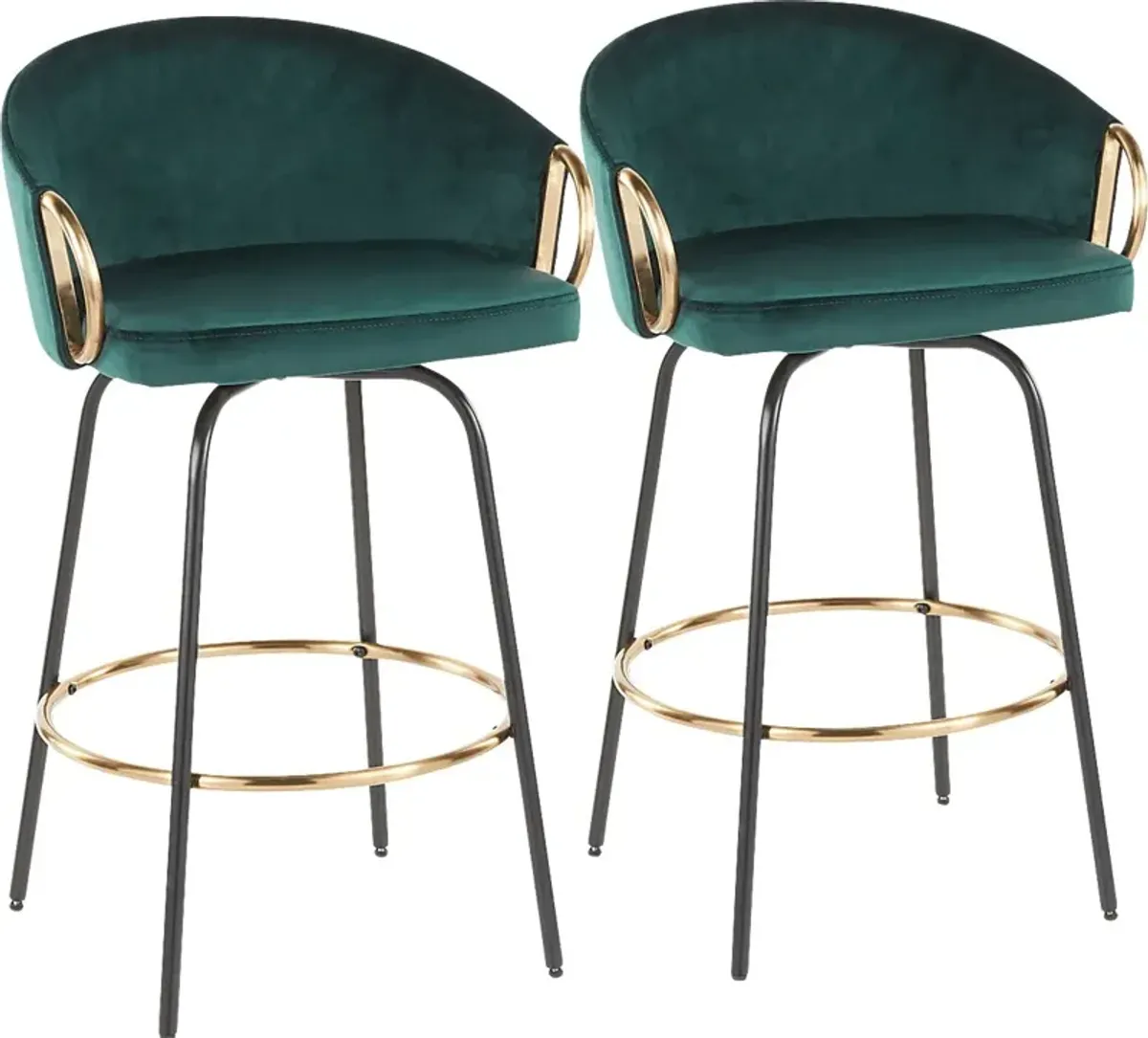 Cherlyn Green Velvet Counter Height Stool, Set of 2