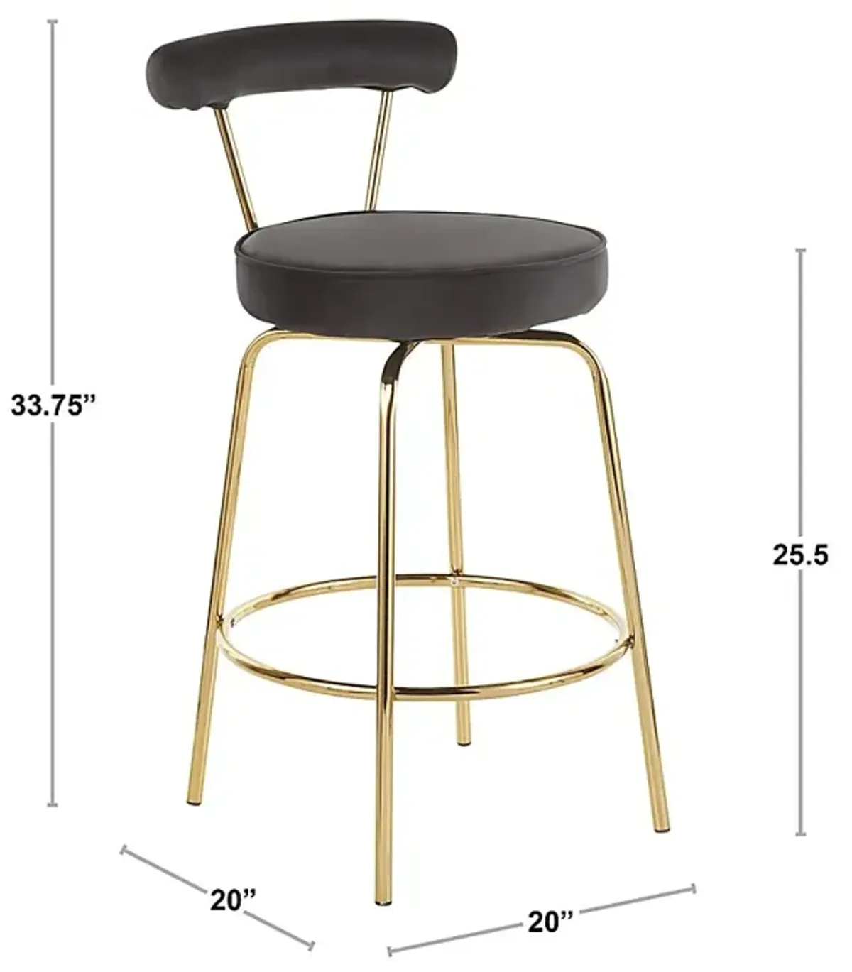 Rosiere Black Counter Height Stool, Set of 2