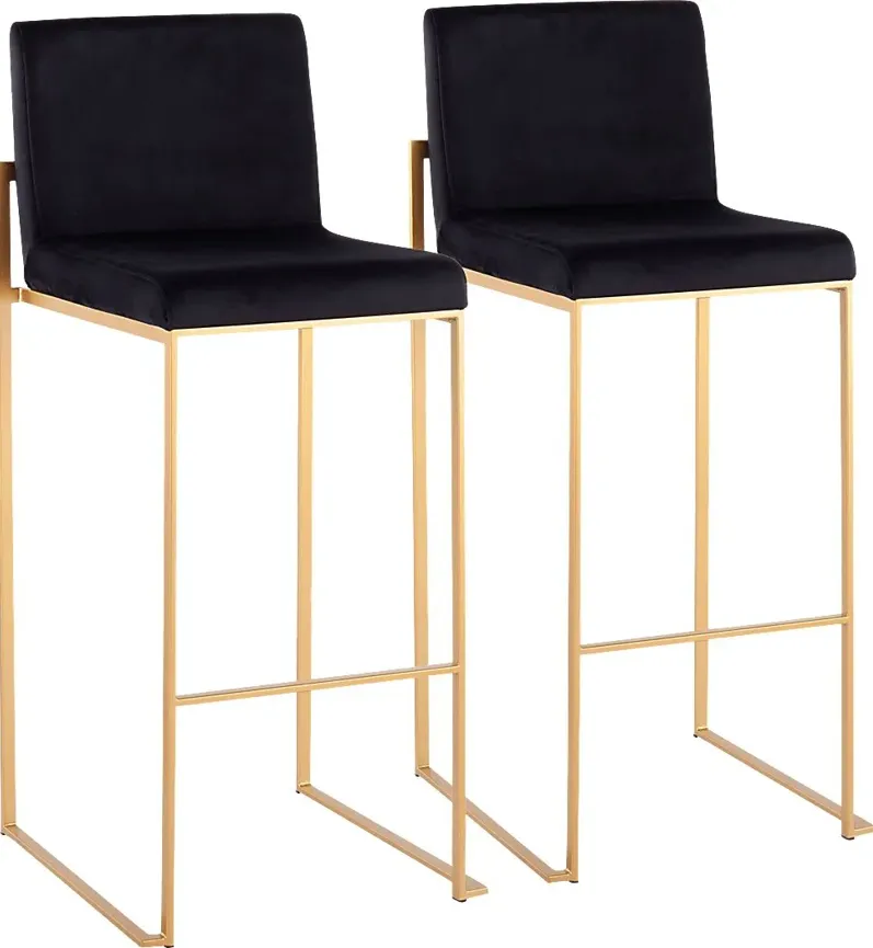 Nowotny Black Gold Velvet Barstool Set of 2