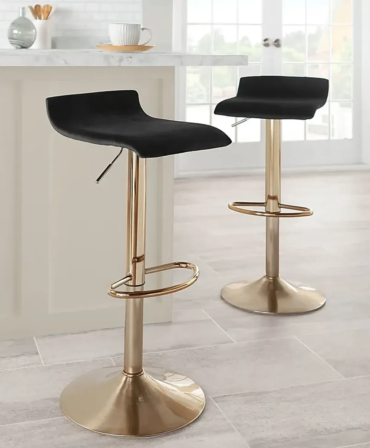 Lebato Black Adjustable Barstool, Set of 2