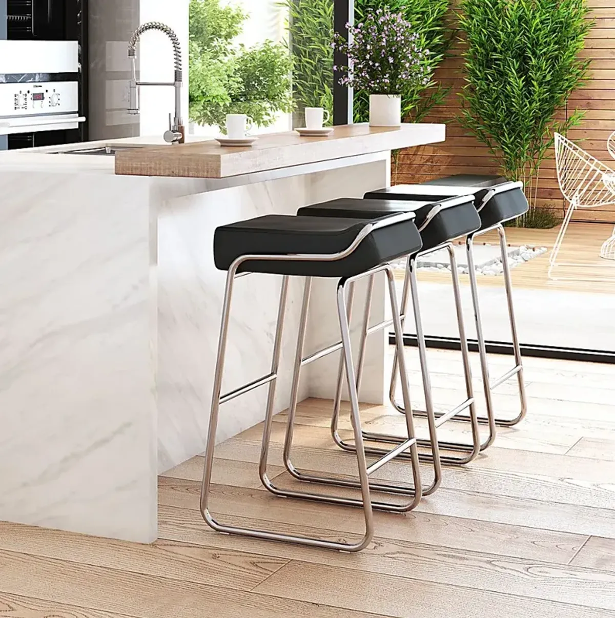 Setera Black Bar Stool, Set of 2