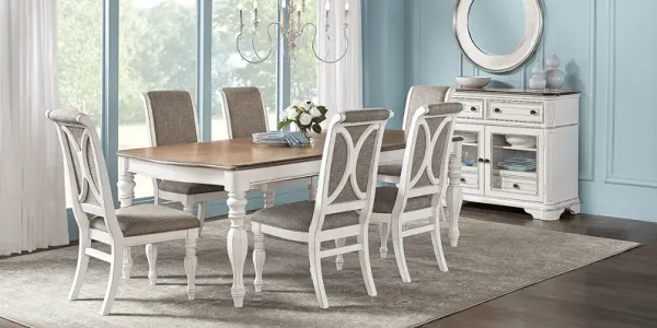 French Market White 6 Pc Rectangle Dining Room with Upholstered Chairs