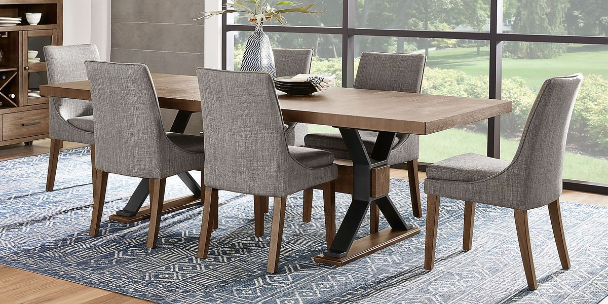 Hazelnut Woods Brown 6 Pc Dining Room with Upholstered Chairs and Bench