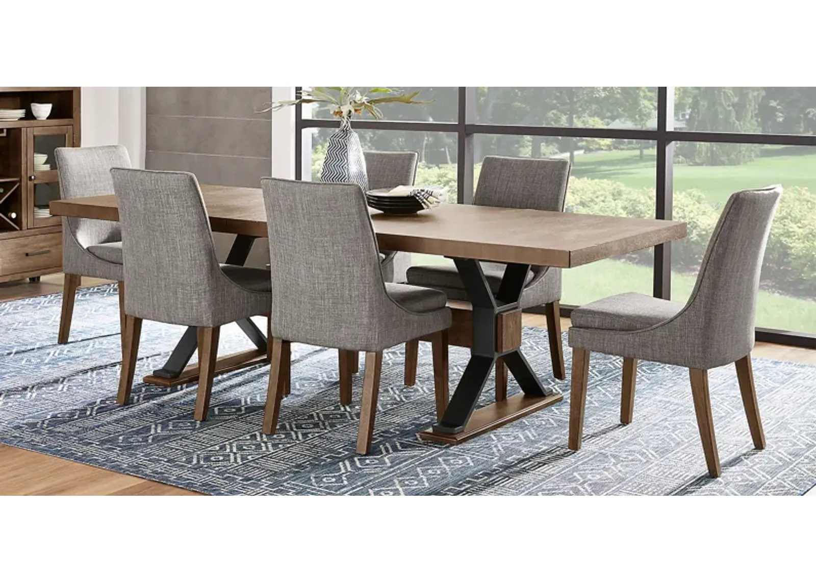 Hazelnut Woods Brown 6 Pc Dining Room with Upholstered Chairs and Bench