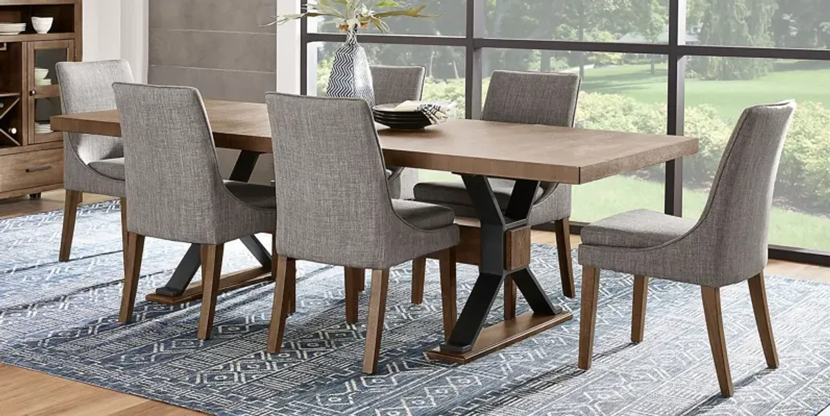 Hazelnut Woods Brown 6 Pc Dining Room with Upholstered Chairs and Bench