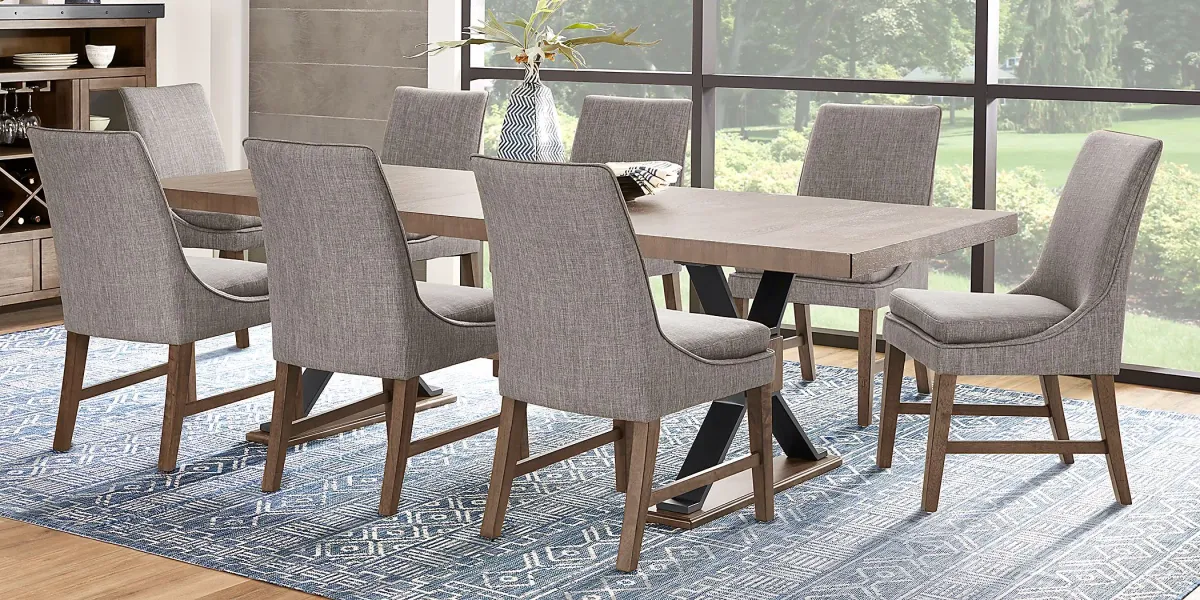 Hazelnut Woods Brown 6 Pc Dining Room with Upholstered Chairs and Bench