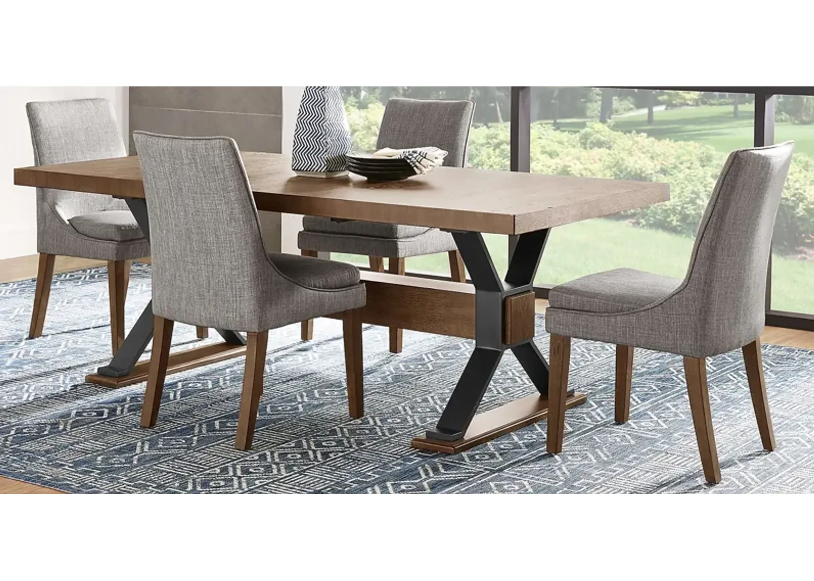 Hazelnut Woods Brown 6 Pc Dining Room with Upholstered Chairs