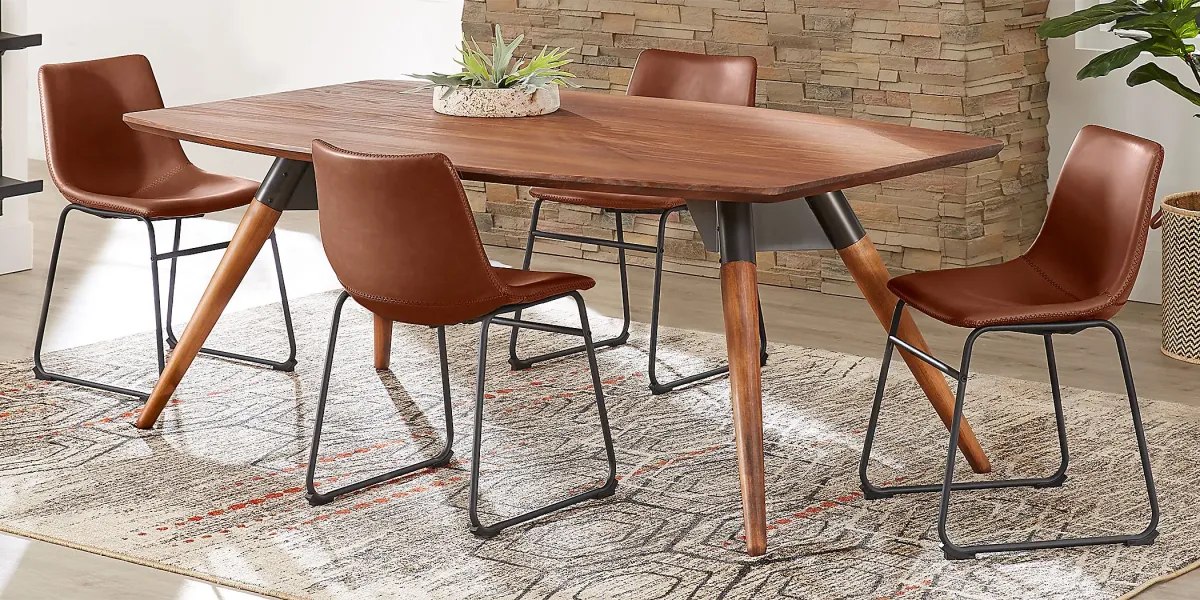 Bergen Boulevard Walnut 5 Pc Dining Room with Brown Chairs