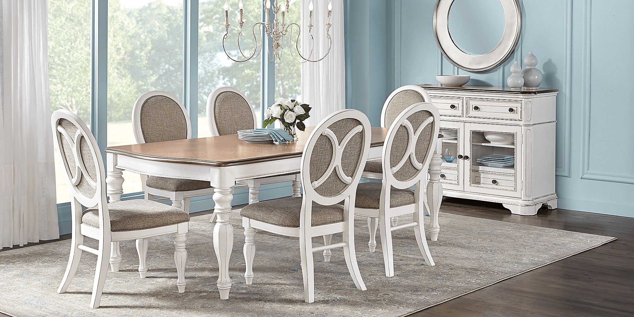 French Market White 5 Pc Rectangle Dining Room with Oval Chairs