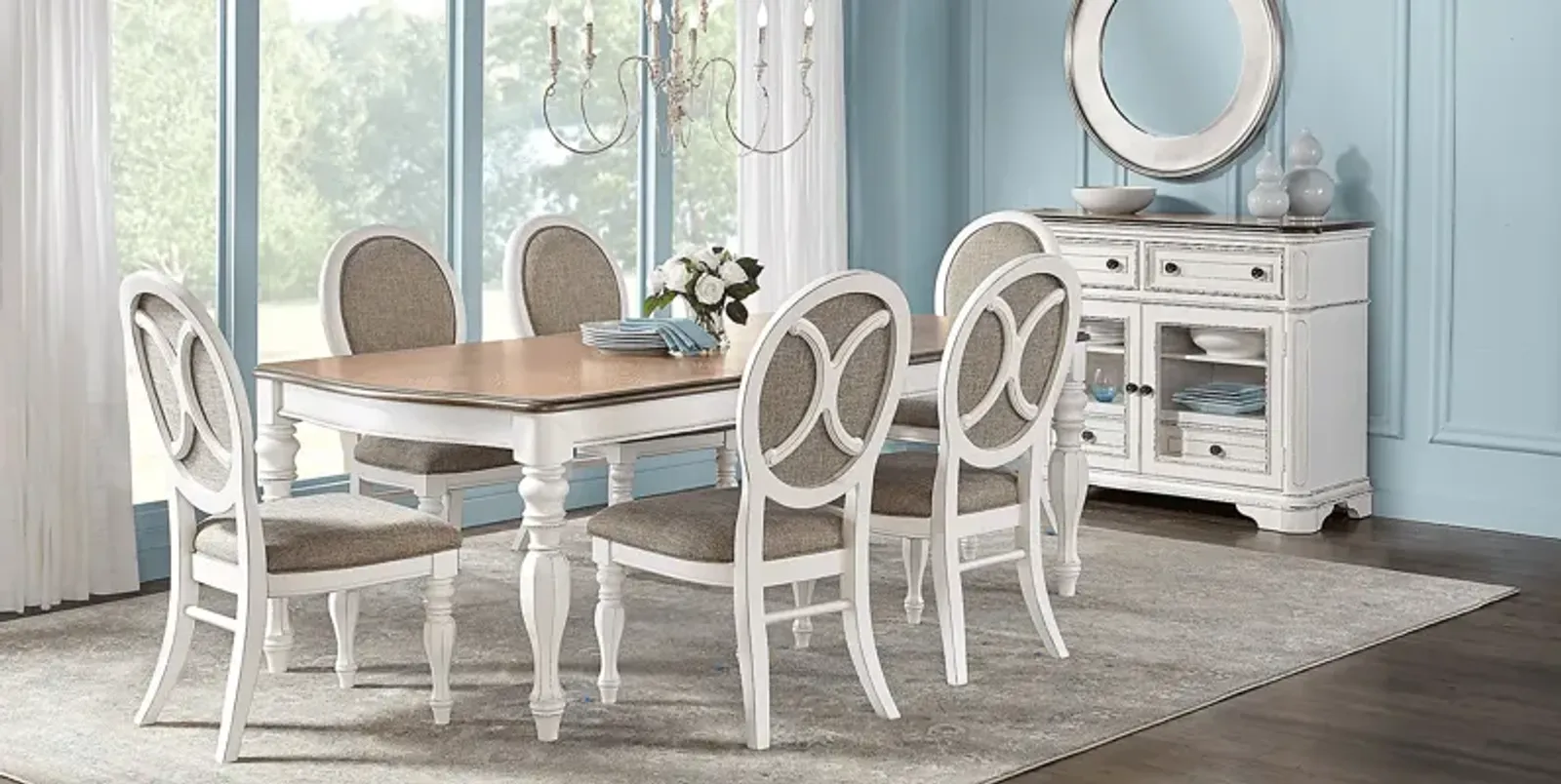 French Market White 5 Pc Rectangle Dining Room with Oval Chairs