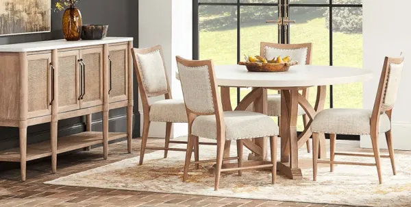 Oakwood Terrace Sand 5 Pc Round Dining Room with Upholstered Chairs