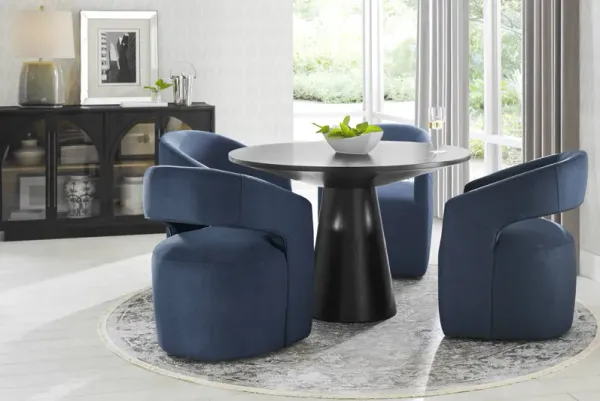 Kendall Black 5 Pc 48" Round Dining Room with Navy Cascade Park Arm Chairs