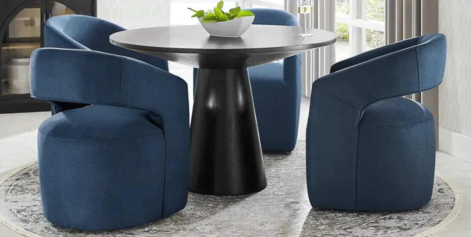 Kendall Black 5 Pc 48" Round Dining Room with Navy Cascade Park Arm Chairs