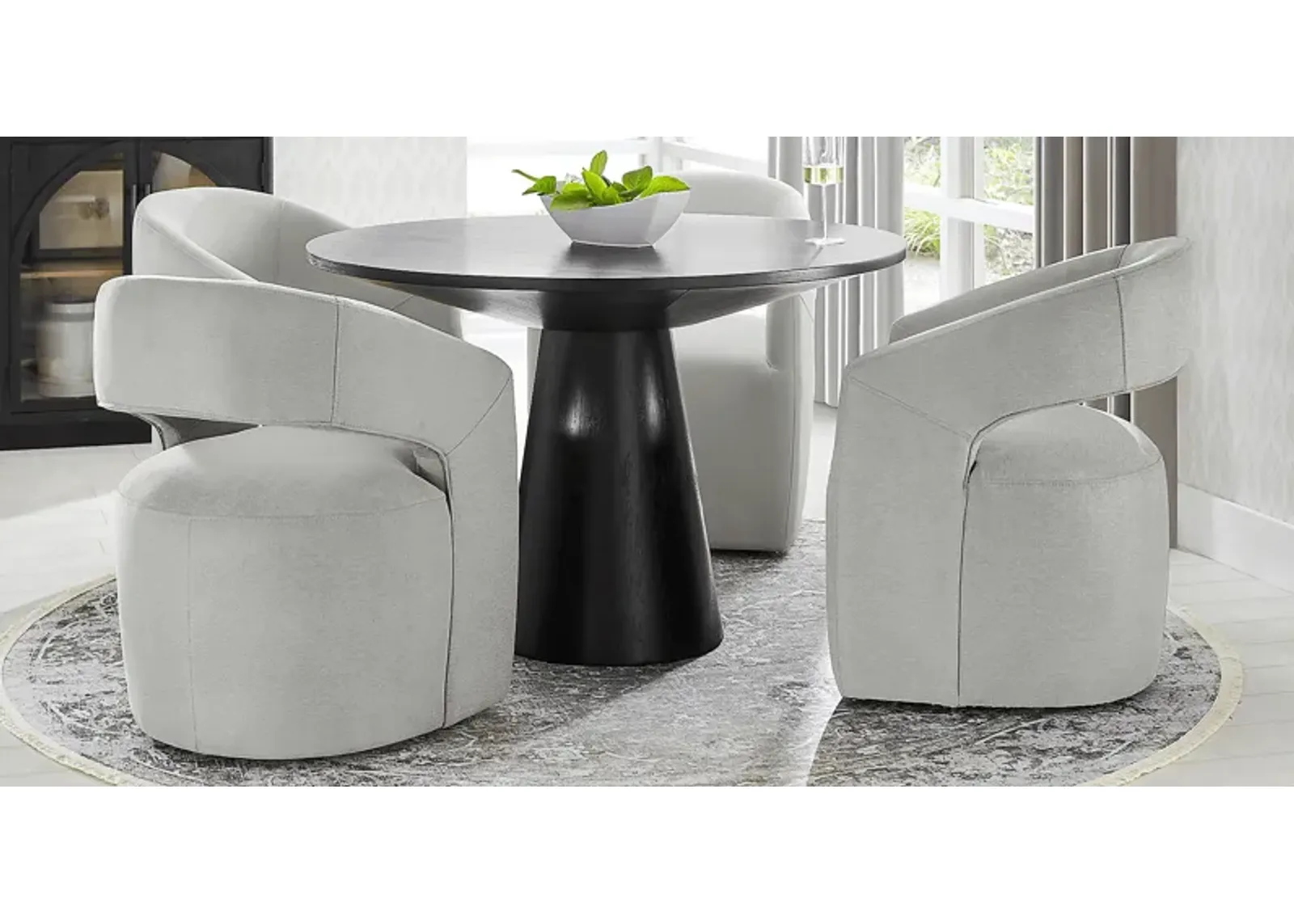 Kendall Black 5 Pc 48"" Round Dining Room with Gray Cascade Park Arm Chairs