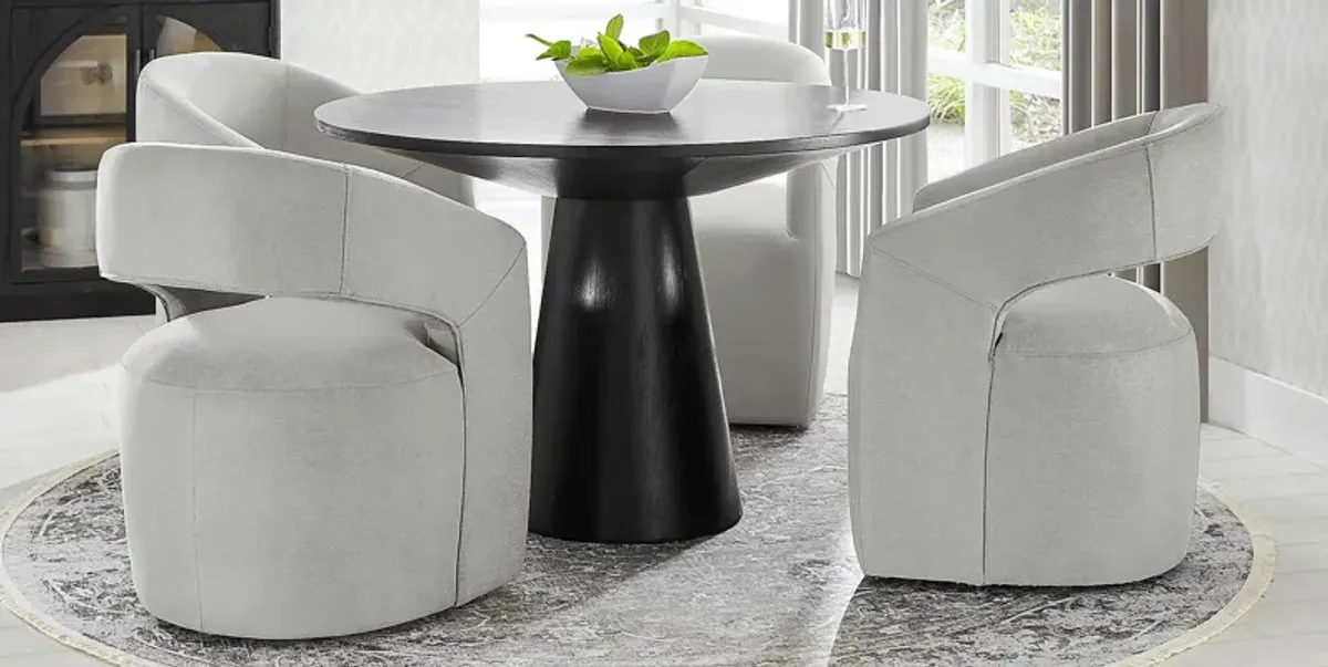 Kendall Black 5 Pc 48"" Round Dining Room with Gray Cascade Park Arm Chairs