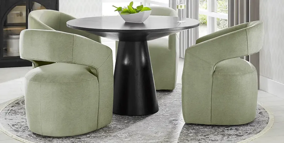 Kendall Black 5 Pc 48"" Round Dining Room with Sage Cascade Park Arm Chairs