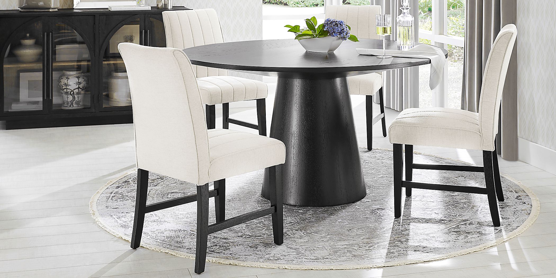 Kendall Black 5 Pc 59"" Round Dining Room with White Side Chairs