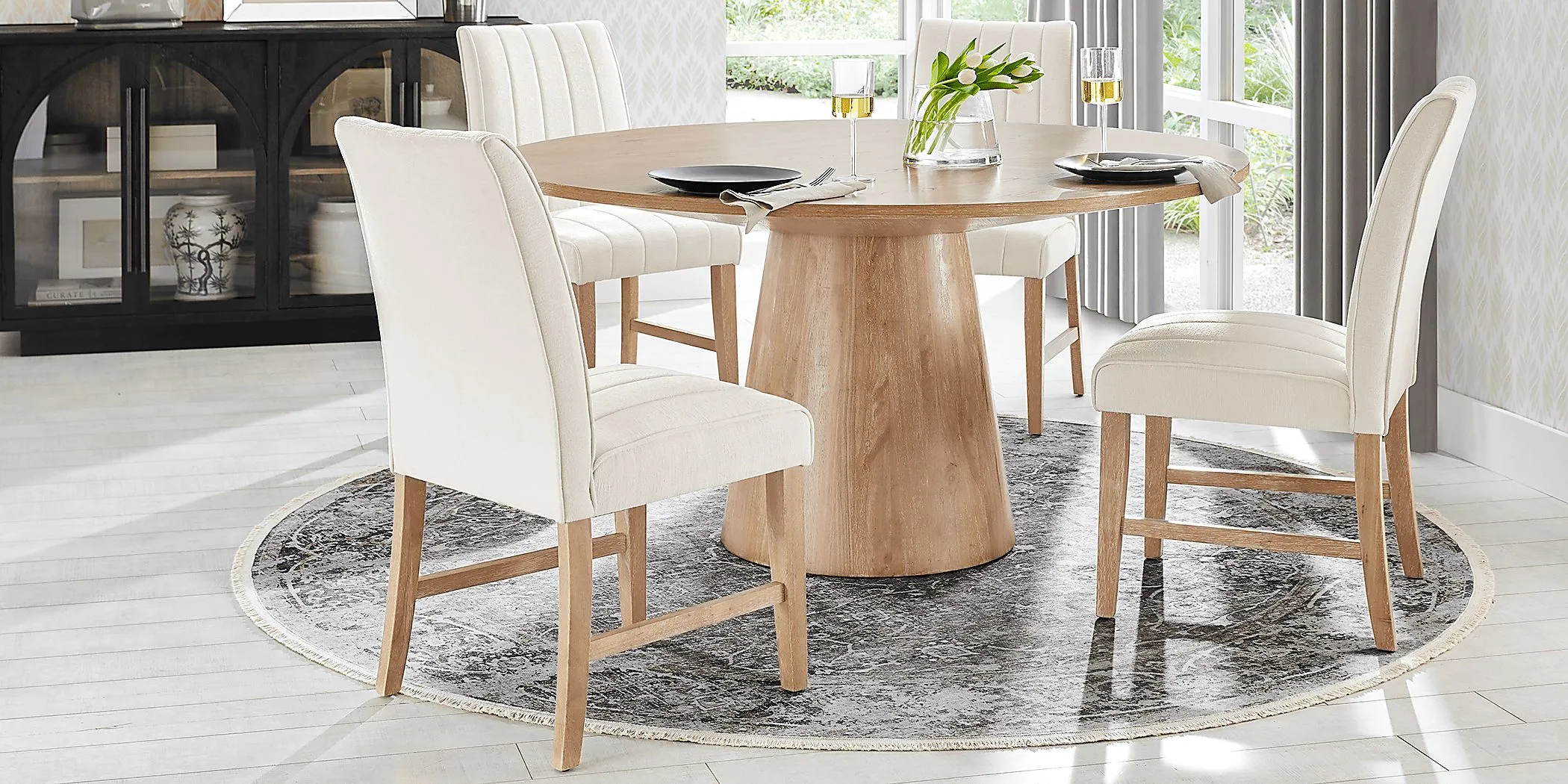 Kendall Natural 5 Pc 59"" Round Dining Room with White Side Chairs