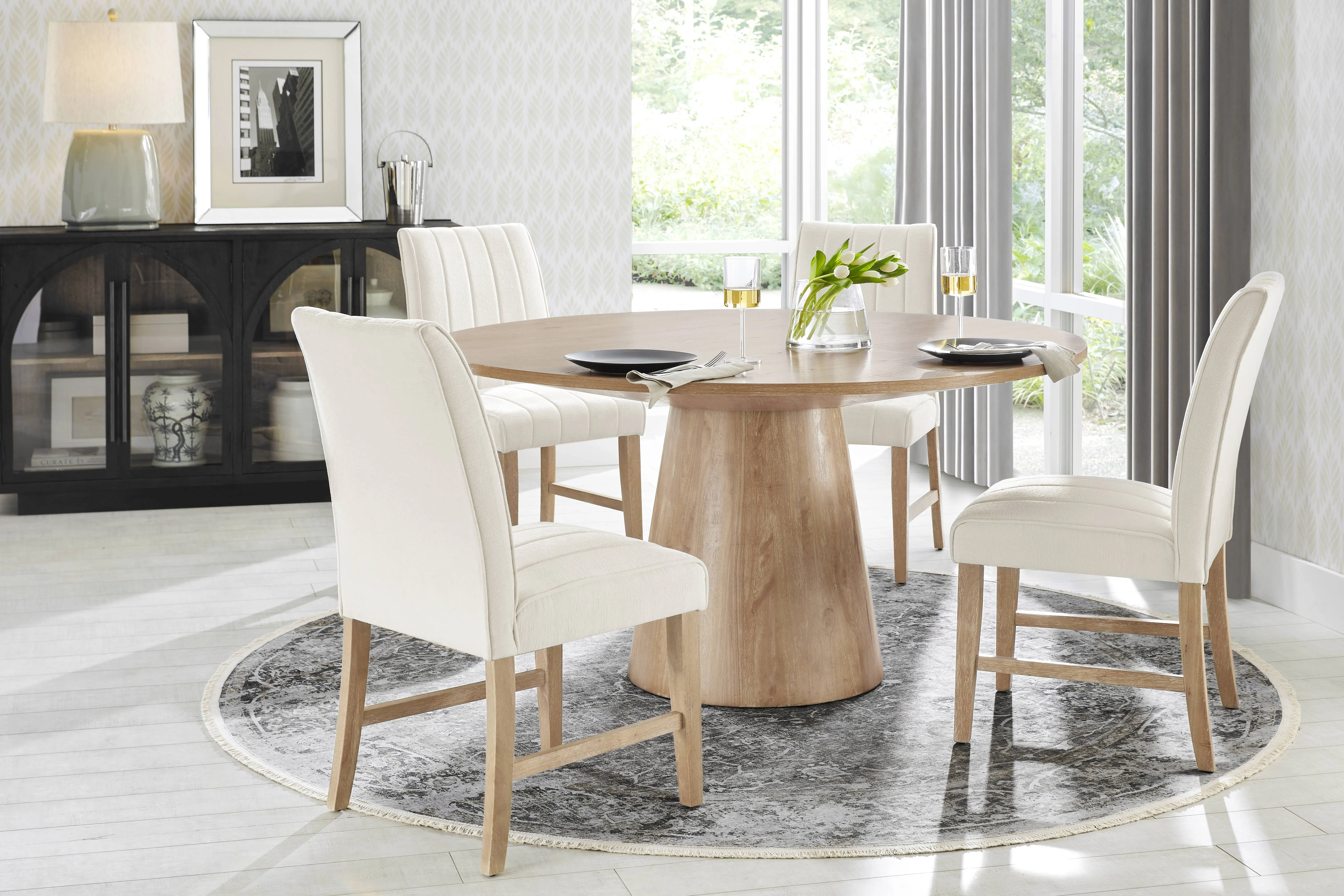 Kendall Natural 5 Pc 59" Round Dining Room with White Side Chairs