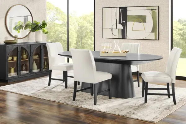 Kendall Black 5 Pc Oval Dining Room with White Side Chairs