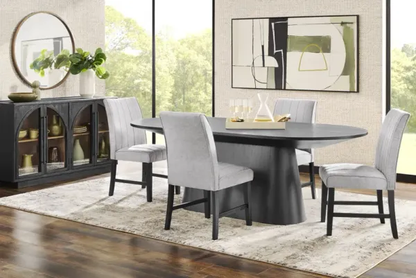 Kendall Black 5 Pc Oval Dining Room with Gray Side Chairs