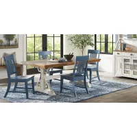 Wicklow Hills White 5 Pc Rectangle Trestle Dining Room with Blue Slat Back Side Chairs