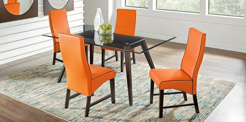 Colonia Hills Espresso 5 Pc 78 in. Rectangle Dining Room with Orange Chairs