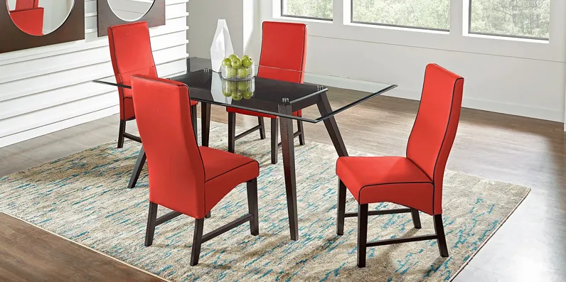 Colonia Hills Espresso 5 Pc 78 in. Rectangle Dining Room with Red Chairs