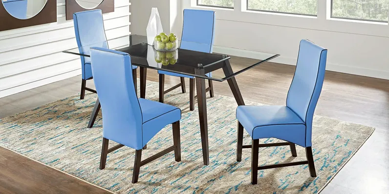 Colonia Hills Espresso 5 Pc 78 in. Rectangle Dining Room with Blue Chairs
