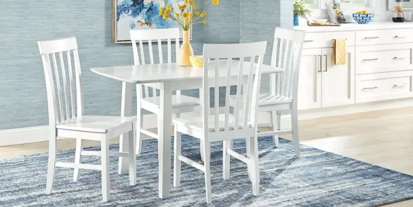 Concord White 5 Pc Drop Leaf Dining Room with White Slat Back Chairs