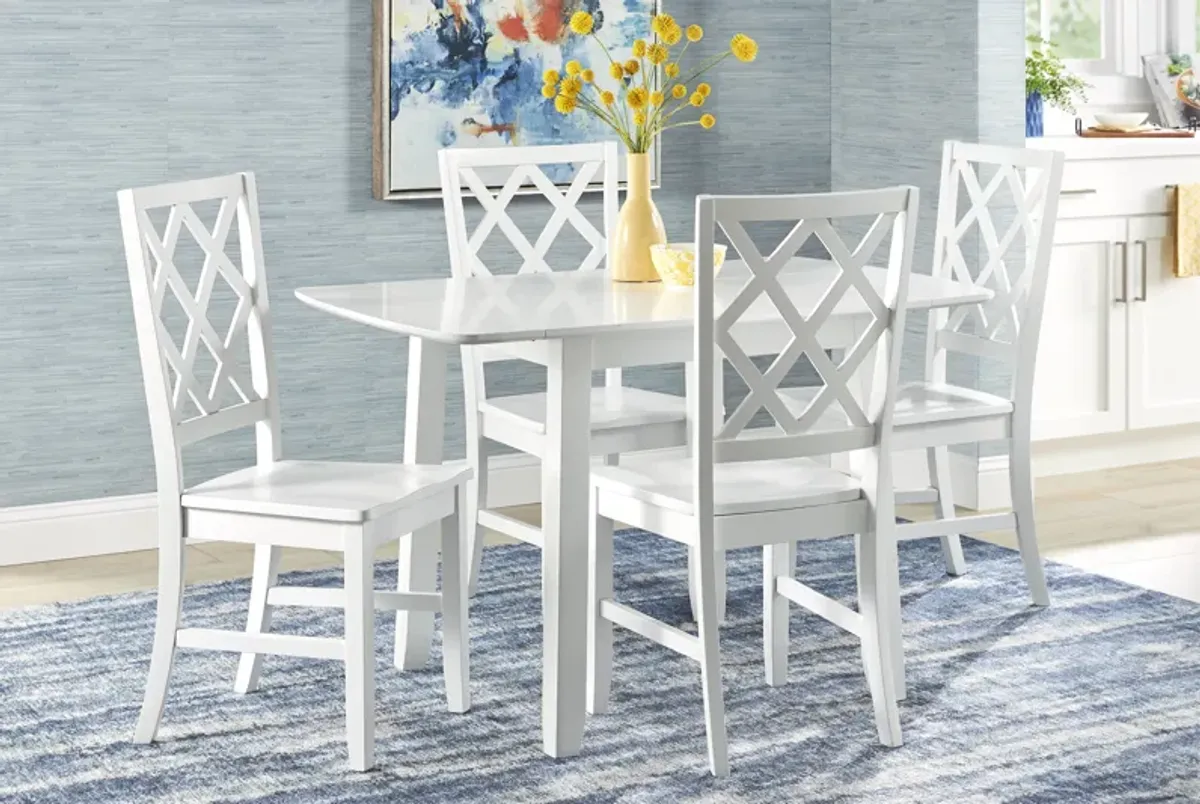 Concord White 5 Pc Drop Leaf Dining Room with Diamond Back Chairs