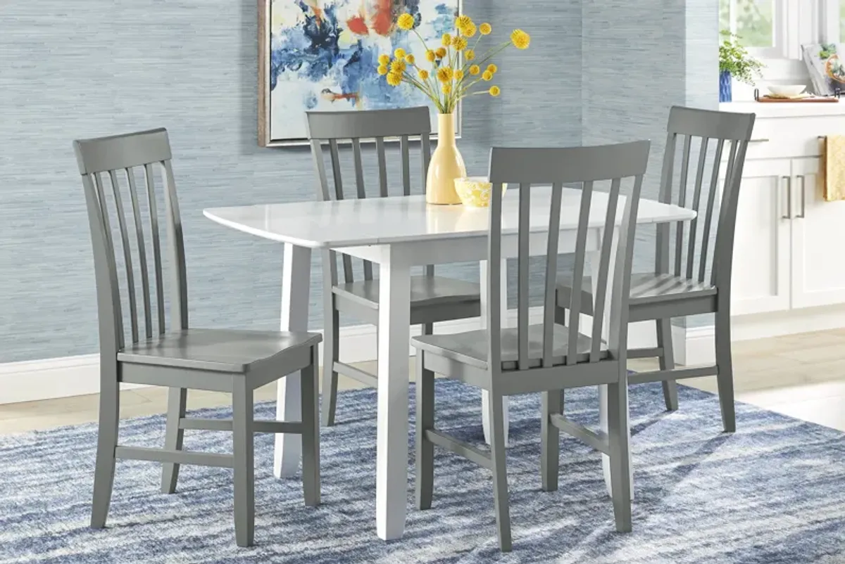 Concord White 5 Pc Drop Leaf Dining Room with Gray Slat Back Chairs