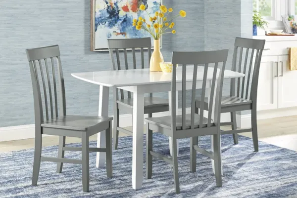 Concord White 5 Pc Drop Leaf Dining Room with Gray Slat Back Chairs
