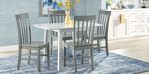 Concord White 5 Pc Drop Leaf Dining Room with Gray Slat Back Chairs
