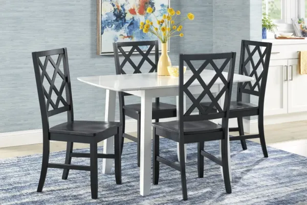 Concord White 5 Pc Drop Leaf Dining Room with Black Diamond Back Chairs