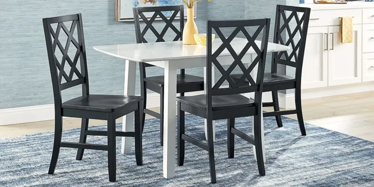 Concord White 5 Pc Drop Leaf Dining Room with Black Diamond Back Chairs
