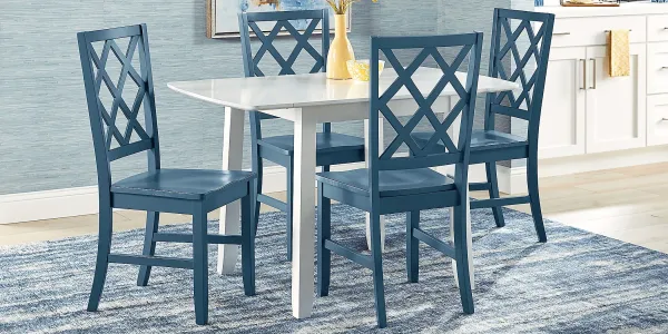 Concord White 5 Pc Drop Leaf Dining Room with Blue Diamond Back Chairs