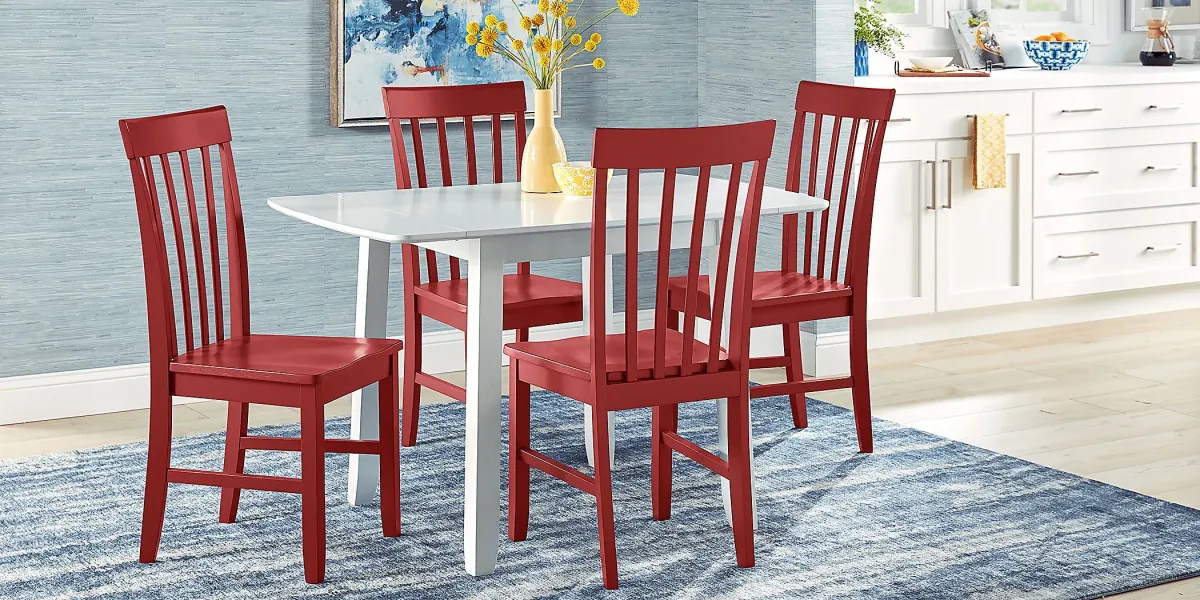 Concord White 5 Pc Drop Leaf Dining Room with Red Slat Back Chairs