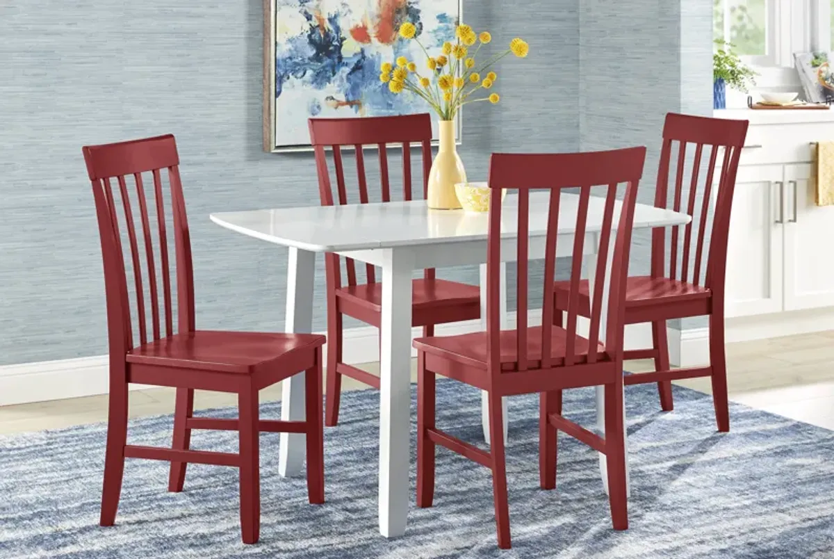 Concord White 5 Pc Drop Leaf Dining Room with Red Slat Back Chairs