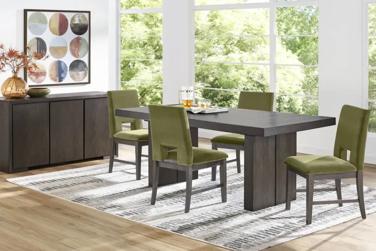 Angelica Brown 5 Pc Dining Room with Green Side Chairs