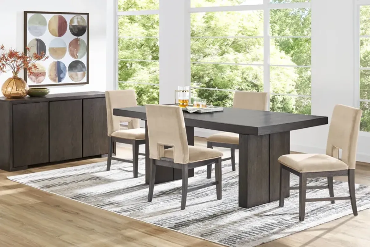 Angelica Brown 5 Pc Dining Room with Tan Side Chairs