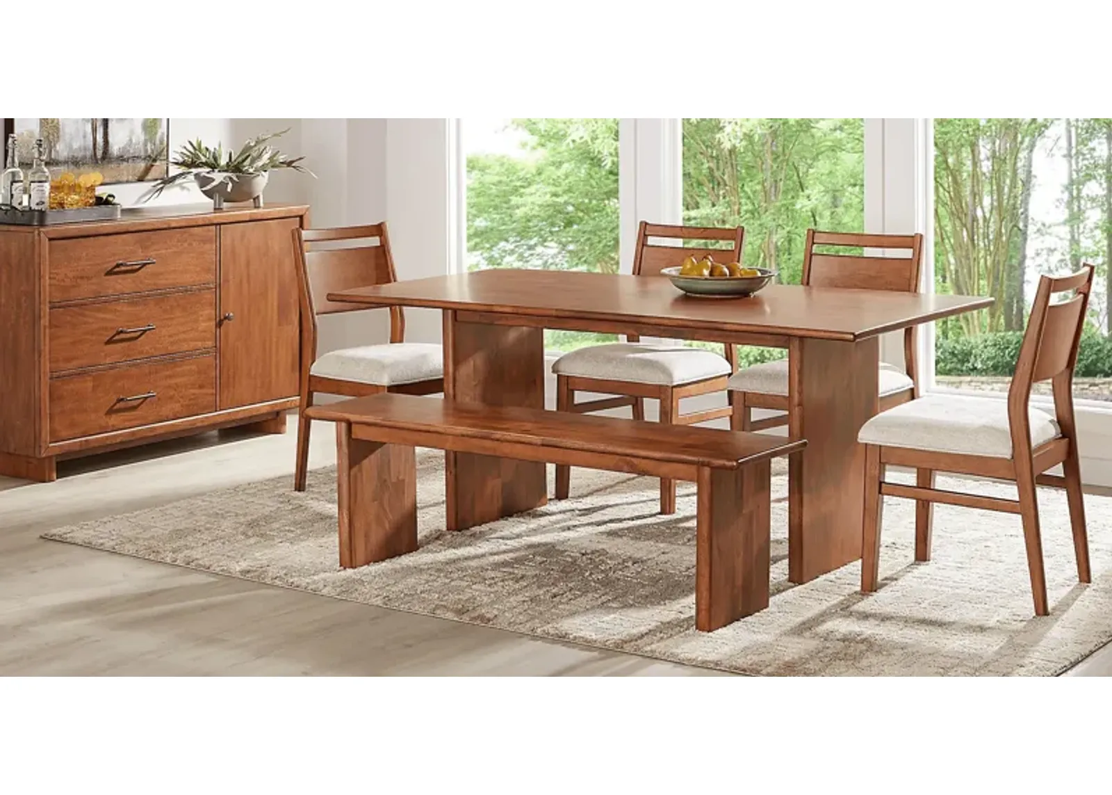 Surrey Ellis Brown 6 Pc Dining Room with Panel Back Chairs and Bench