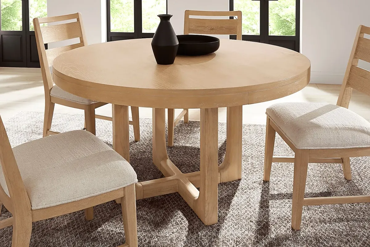 Callen Way Beige 5 Pc Round Dining Room with Upholstered Arm Chairs