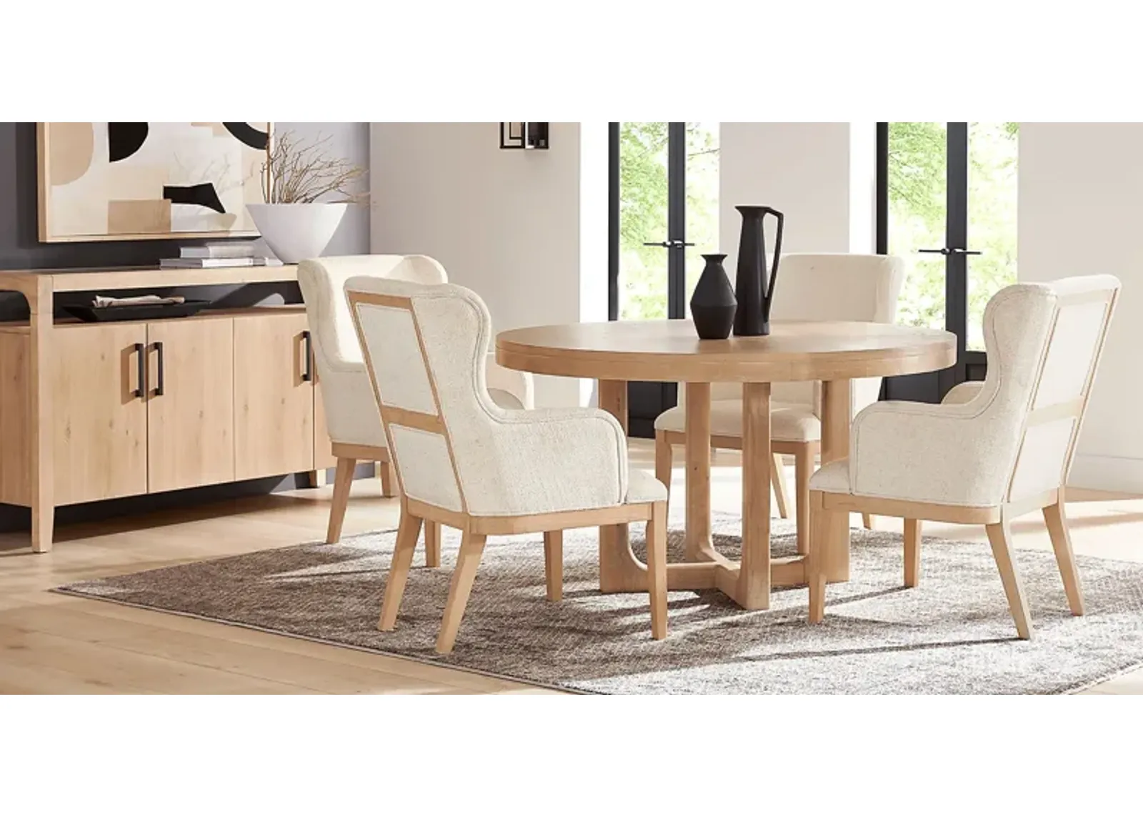 Callen Way Beige 5 Pc Round Dining Room with Upholstered Arm Chairs