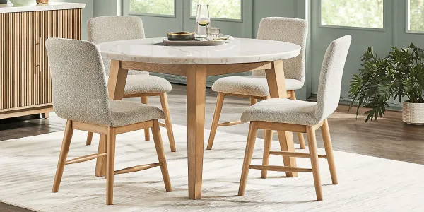 Viola Natural 5 Pc Round Marble Top Dining Room