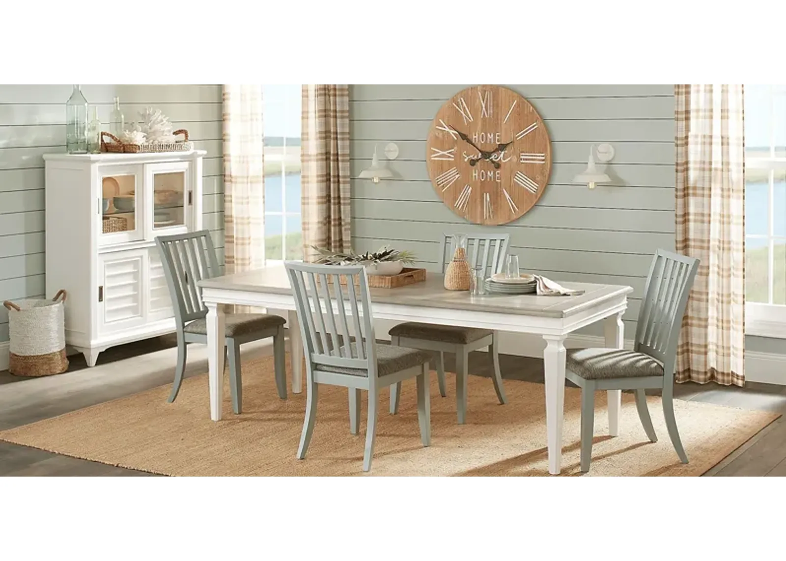 Hilton Head White 5 Pc Dining Room with Mint Side Chairs