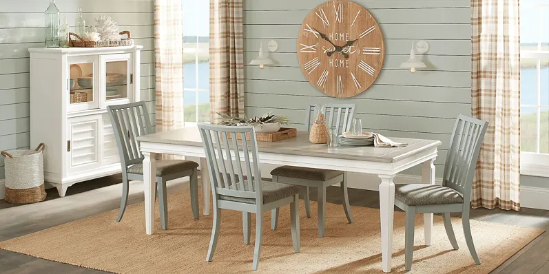 Hilton Head White 5 Pc Dining Room with Mint Side Chairs