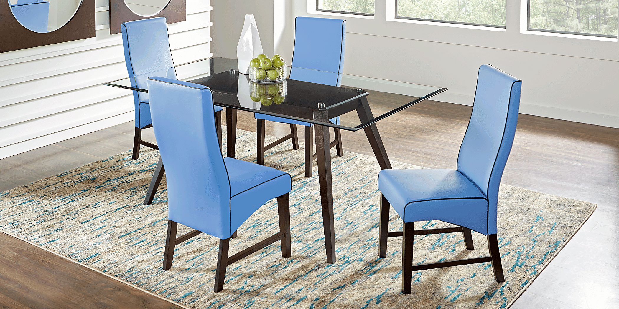 Colonia Hills Espresso 7 Pc 78 in. Rectangle Dining Room with Blue Chairs